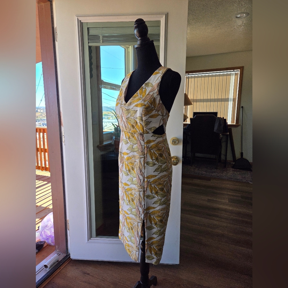 Gianni Bini Yellow and White Leaf Print Jumpsuit